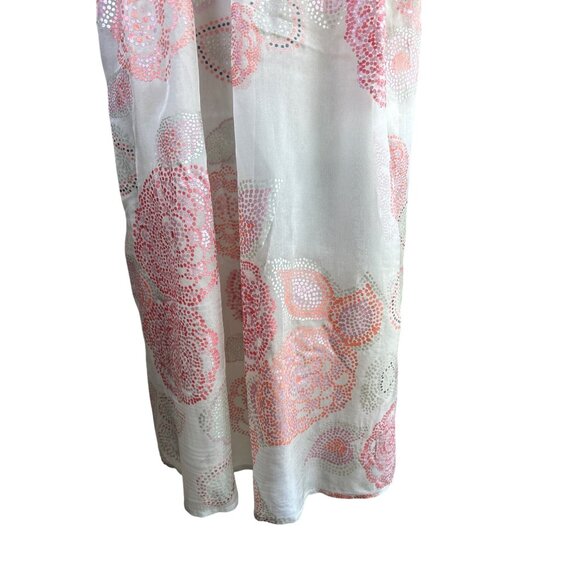 Catherine MaLendrino Size 8 Silk Dress Lined Smocked Shift Flow Boho Gray Coral - Picture 3 of 9